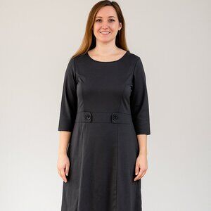 Women 2X Gray Babydoll Button Band Waist 3/4 Sleeve Spandex Minimalist Dress Y2K